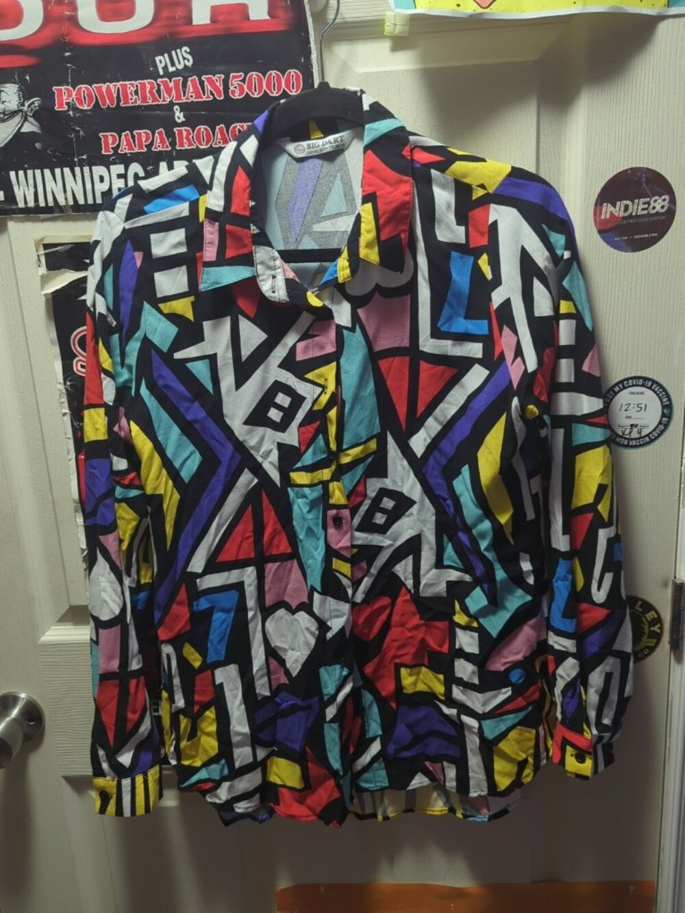 BIG DART Retro Bright Colorblock Long Sleeve Shirt EUR 40, DCM 38 ,UK 12 80s 90s